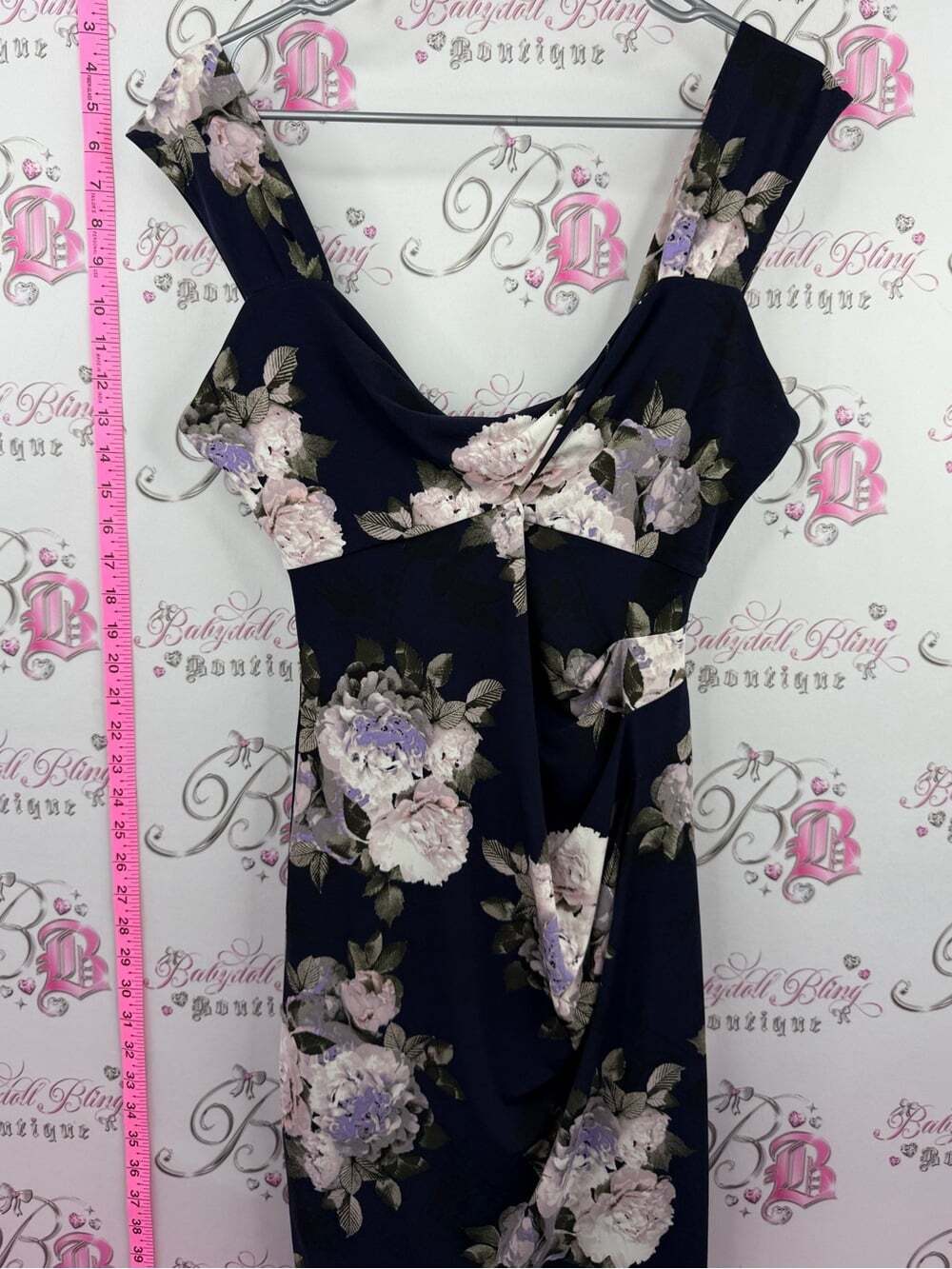 le chateau Navy Floral Off-Shoulder Mini Dress